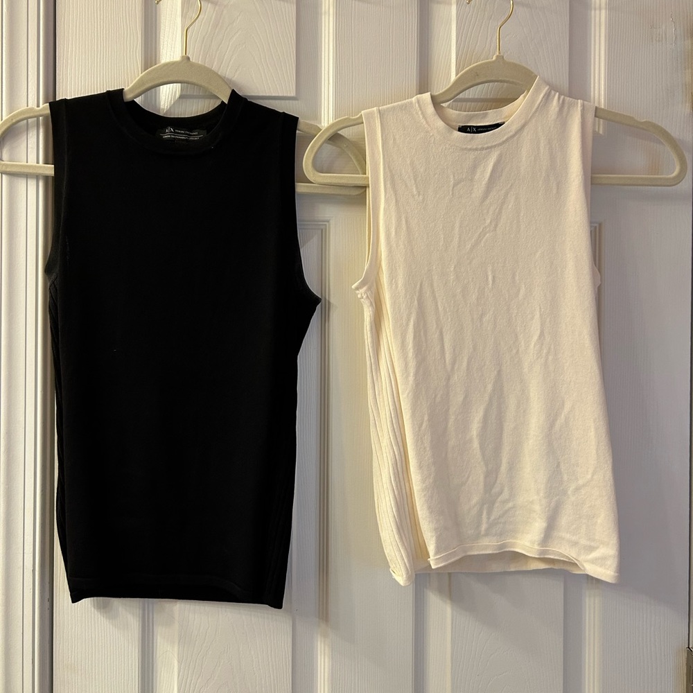 Black and white Armani Exchange sleeveless blouses